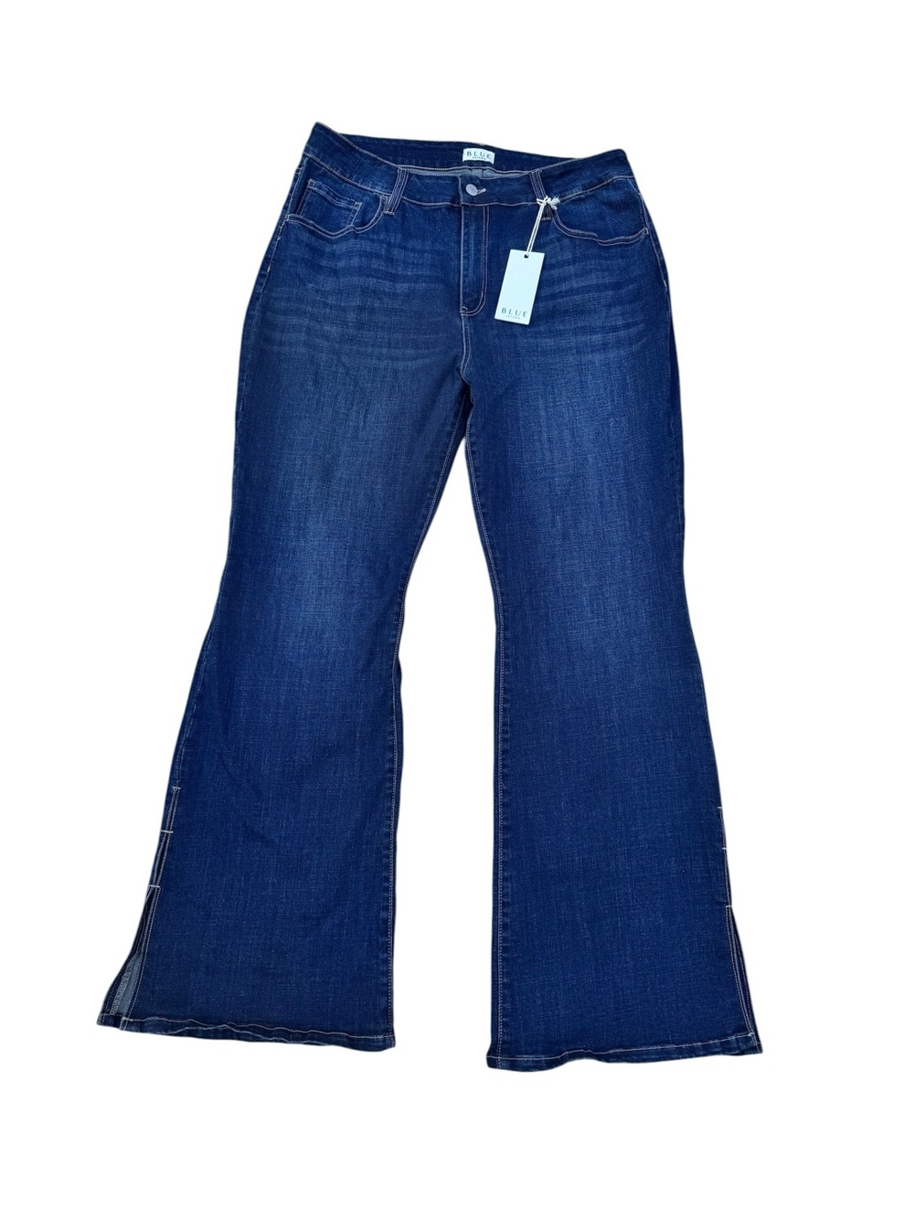 Blue Artemis Hi-Rise Bootcut Jeans Split Raw Hem Blue Stretch Denim Size 16